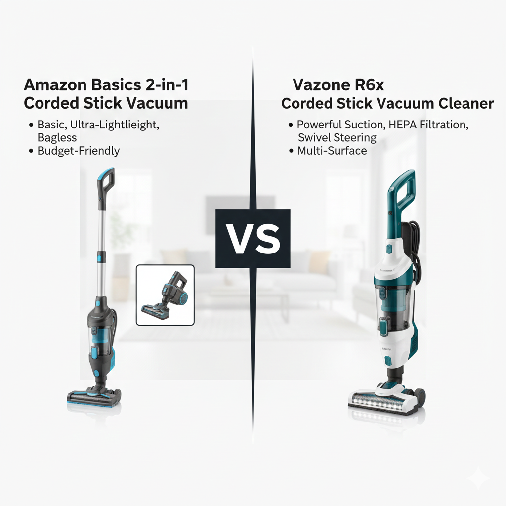 Amazon Basics 2-in-1 VS Vazone R6x Corded Stick Vacuum Cleaners